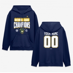 Men Milwaukee Brewers Navy Custom 2026 National League Champions Name   Number Hoodie