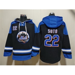 Men New York Mets 22 Juan Soto Black Blue Ageless Must Have Lace Up Pullover Hoodie