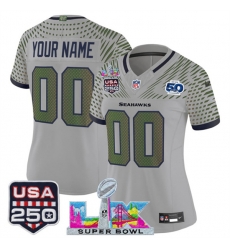 Women Seattle Seahawks Active Player Custom Gray 2025 F U S E Super Bowl LX  US 250th anniversary Patch And 50th Season Patch Rivalries Vapor Limited Footb