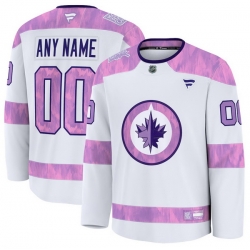 Men Women Youth Winnipeg Jets Fanatics White 2024 Hockey Fights Cancer Custom Practice Jersey