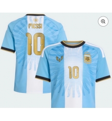 Men Argentina 10 Lion Messi Blue Gold Soccer Jersey Men Argentina 10 Lion Messi Blue Gold Soccer Jersey