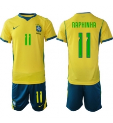 Youth Brazil 2026 FIFA World Cup Yellow Home Soccer Jersey RAPHINHA #11 Green