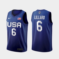 Men's USA Team Damian Lillard Away Blue 2021 Tokyo Olympics Jersey