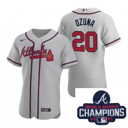 Men Nike Atlanta Braves 20 Marcell Ozuna Gray Alternate Stitched Baseball Stitched MLB 2021 Champions Patch Jersey