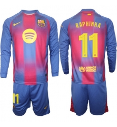 Men FC Barcelona 2026 Soccer Jerseys Red Long #11 RAPHINHA (2)
