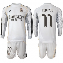 Men Real Madrid 2026 Soccer Jerseys White Long #11 RODRYGO