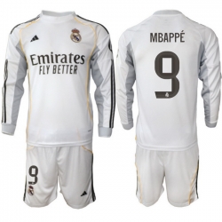 Men Real Madrid 2026 Soccer Jerseys White Long #9 MBAPPE