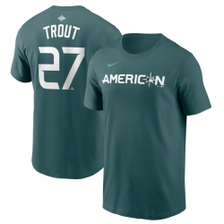 Men Los Angeles Angels 27 Mike Trout Teal 2023 All Star Name Number T Shirt