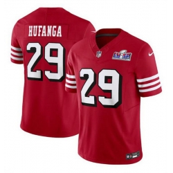 Men San Francisco 49ers 29 Talanoa Hufanga New Red 2023 F U S E  Stitched Football 2024 Super Bowl LVIII Jersey