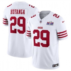 Men San Francisco 49ers 29 Talanoa Hufanga White 2023 F U S E  With John Madden Patch Vapor Limited Stitched Football 2024 Super Bowl LVIII Jersey