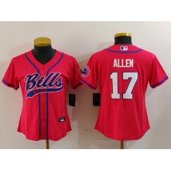 Women Buffalo Bills 17 Josh Allen Red Cool Base Stitched Baseball Jersey 2