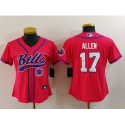 Women Buffalo Bills 17 Josh Allen Red Cool Base Stitched Baseball Jersey 6