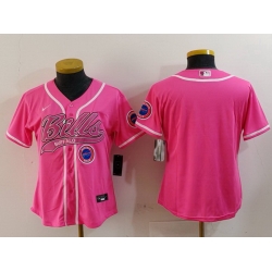 Women Buffalo Bills Pink Team Big Logo With Patch Cool Base Stitched Baseball Jersey 2