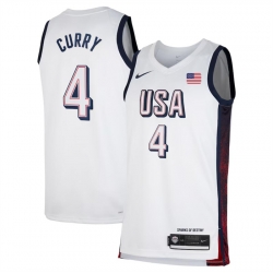 Men USA Basketball 4 Stephen Curry White 2024 Swingman Stitched Jersey