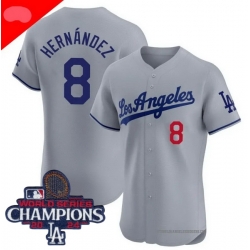 Men Nike Los Angeles Dodgers Enrique Hernandez #8 Gray Flex Base 2024 World Series Champions Stitched MLB Jersey II