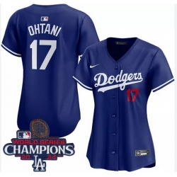 Women Nike Los Angeles Dodgers Shohei Ohtani #17 Blue Flex Base 2024 World Series Champions Stitched MLB Jersey