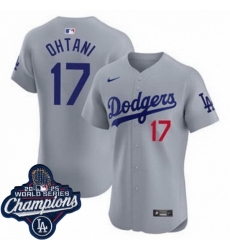 Men Los Angeles Dodgers 17 Shohei Ohtani Cool Base 2025 World Champions Stitched Baseball Jersey Gray Men Los Angeles Dodgers 17 Shohei Ohtani Cool Base 2025 World Champions Stitched Baseball Jersey Gray