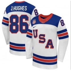 Men's USA #86 Jack Hughes White 2026 Stitched Hockey Jersey