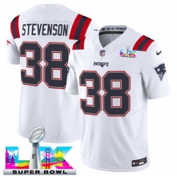 Men New England Patriots 38 Rhamondre Stevenson White 2025 F U S E  Super Bowl LX Patch Vapor Limited Stitched Football Jersey