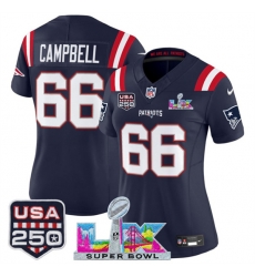 Women New England Patriots 66 Will Campbell Navy 2025 F U S E Super Bowl LX Patch And USA 250 27 Patch Vapor Limited Football Stitched Jersey Women New England Patriots 66 Will Campbell Navy 2025 F U S E Super Bowl LX Patch And USA 250 27 Patch Vapor Limited Football Stitched Jersey