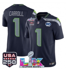 Men Seattle Seahawks 1 Pete Carroll Navy 2025 F U S E Super Bowl LX Patch And 50th Season USA 250 Patch Vapor Limited Football Stitched Jersey Men Seattle Seahawks 1 Pete Carroll Navy 2025 F U S E Super Bowl LX Patch And 50th Season USA 250 Patch Vapor Limited Football Stitched Jersey