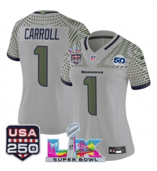 Women Seattle Seahawks 1 Pete Carroll Gray 2025 F U S E Super Bowl LX US 250th anniversary Patch And 50th Season Patch Rivalries Vapor Limited Football St Women Seattle Seahawks 1 Pete Carroll Gray 2025 F U S E Super Bowl LX US 250th anniversary Patch And 50th Season Patch Rivalries Vapor Limited Football St