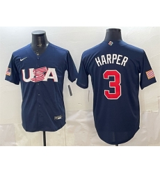 Men USA Baseball 3 Bryce Harper Navy World Baseball Classic Stitched Jersey Men USA Baseball 3 Bryce Harper Navy World Baseball Classic Stitched Jersey