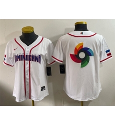 Youth Dominican Republic Baseball White 2026 World Baseball Classic Big Logo Home Stadium Stitched Baseball Jersey