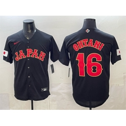Men Japan Baseball  16 Shohei Ohtani Black 2026 World Baseball Classic Road Stadium Stitched Jersey