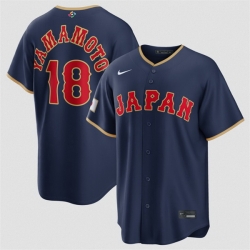 Men Japan Baseball  18 Yoshinobu Yamamoto Navy 2026 World Baseball Classic Road Stadium Stitched Jersey