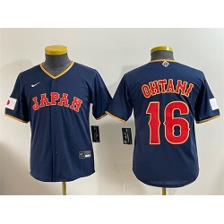 Youth Japan Baseball  16 Shohei Ohtani Navy 2026 World Baseball Classic Road Stadium Stitched Baseball Jersey
