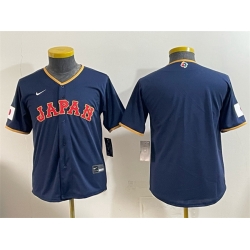 Youth Japan Baseball Blank Navy 2026 World Baseball Classic Road Stadium Stitched Baseball Jersey
