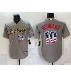 Men Pittsburgh Pirates  10 Bryan Reynolds Grey USA 250 Fourth of July Stitched Baseball Jersey