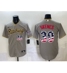 Men Pittsburgh Pirates  30 Paul Skenes Grey USA 250 Fourth of July Stitched Baseball Jersey