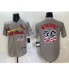 Men St  Louis Cardinals  26 JJ Wetherholt Grey USA 250 Fourth of July Stitched Baseball Jersey