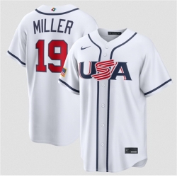 Men USA Baseball  19 Mason Miller White 2026 World Baseball Classic Home Stadium Stitched Jersey