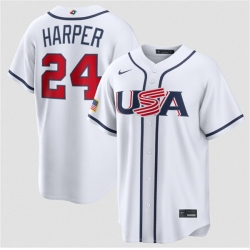 Men USA Baseball  24 Bryce Harper White 2026 World Baseball Classic Home Stadium Stitched Jersey