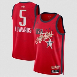 Men 2026 All Star  5 Anthony Edwards Red Stitched Basketball Jersey