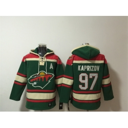 Men Minnesota Wild 97 Kirill Kaprizov Green Lace Up Pullover Hoodie