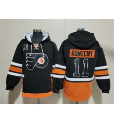 Men Philadelphia Flyers  11 Travis Konecny Black Ageless Must Have Lace Up Pullover Hoodie