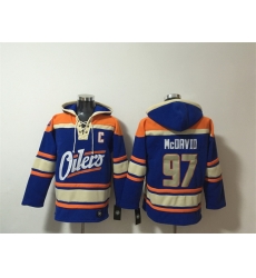 Men Edmonton Oilers 97 Connor McDavid Blue Lace Up Pullover Hoodie